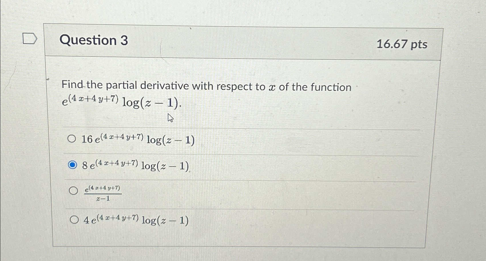 Solved Question 316.67ptsFind the partial derivative with | Chegg.com