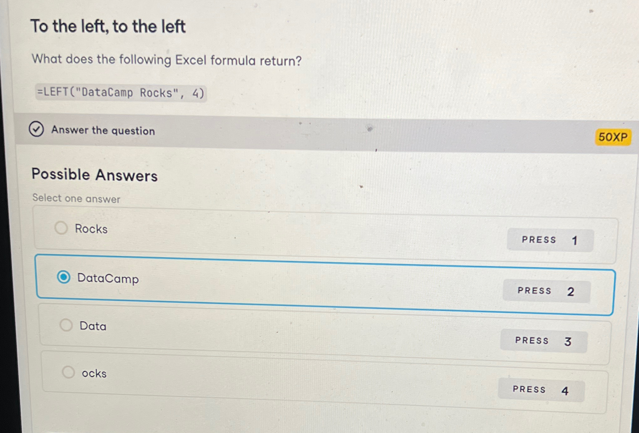 Solved To the left, to the leftWhat does the following Excel | Chegg.com