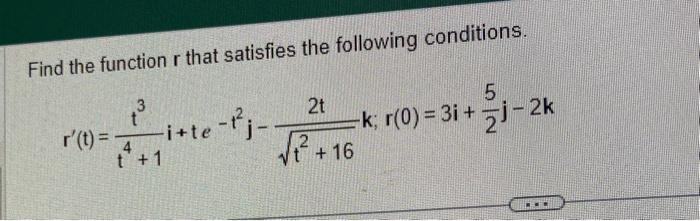 Solved Find the function r that satisfies the following | Chegg.com