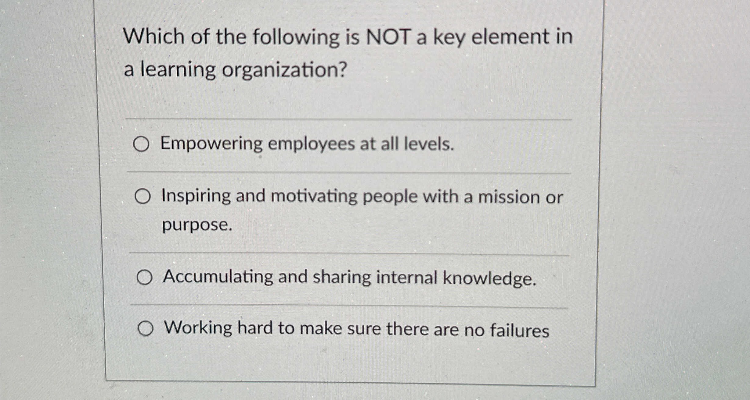 Solved Which of the following is NOT a key element in a | Chegg.com