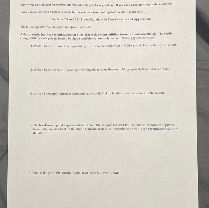 Solved Each quetion is worth 5 points ( 2 points for the | Chegg.com