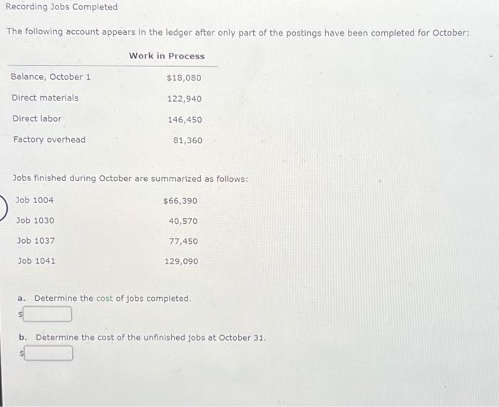 Solved Recording Jobs Completed The following account