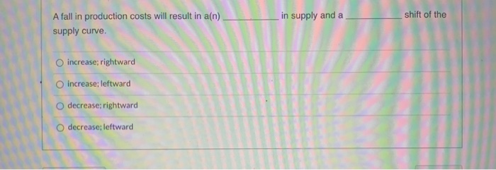 Solved in supply and a shift of the A fall in production | Chegg.com