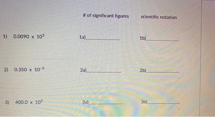 Solved # of significant figures scientific notation 1) | Chegg.com
