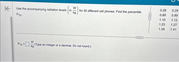 Solved Use the accompanying radiation levels ( in kgW) for | Chegg.com