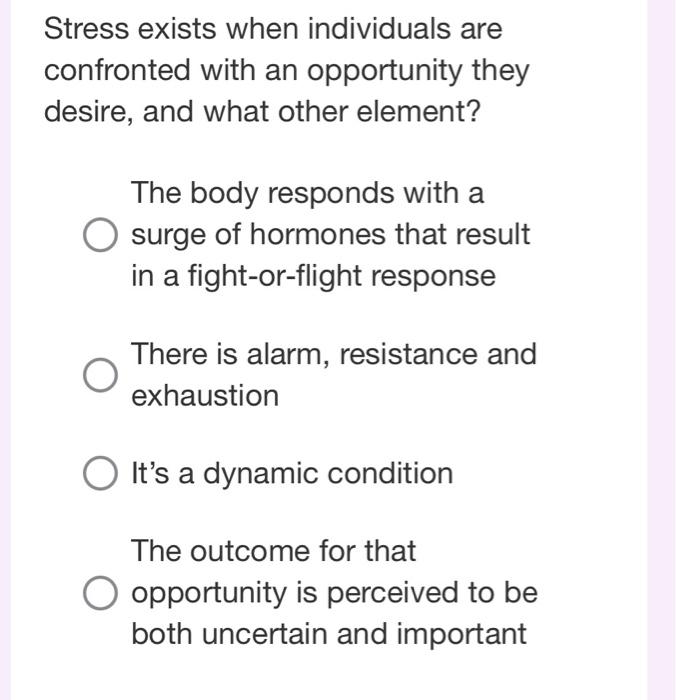 Solved Stress exists when individuals are confronted with an | Chegg.com