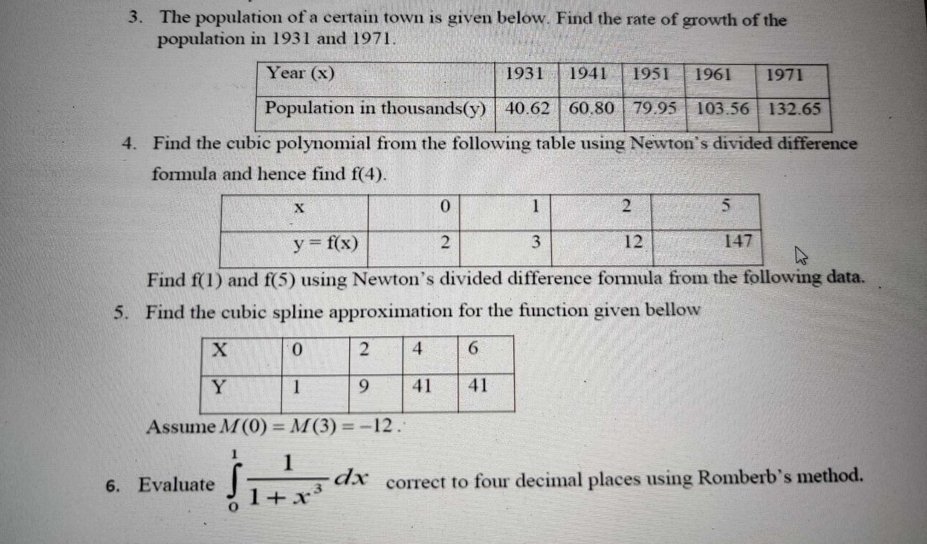 Solved 3. The population of a certain town is given below. | Chegg.com
