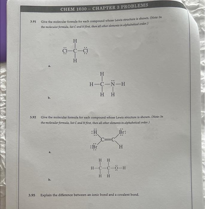Solved 3.89 Draw a Lewis structure for each of the following | Chegg.com