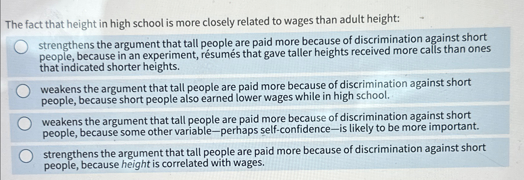 Solved The fact that height in high school is more closely