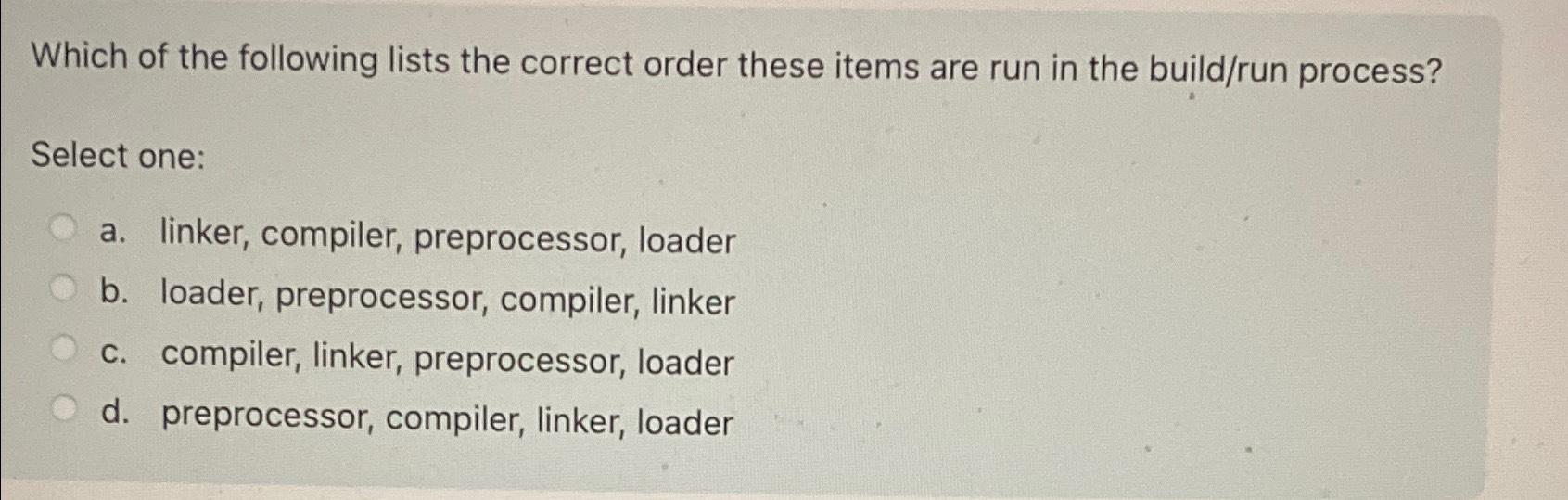 Solved Which of the following lists the correct order these | Chegg.com