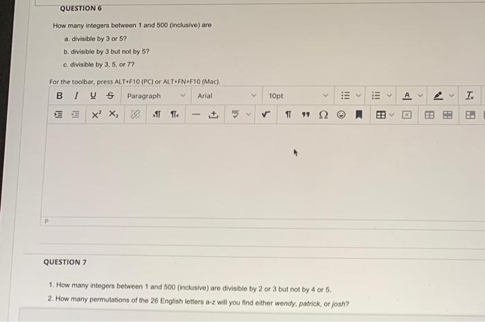 Solved QUESTION 6 How many integers between 1 and 500 | Chegg.com