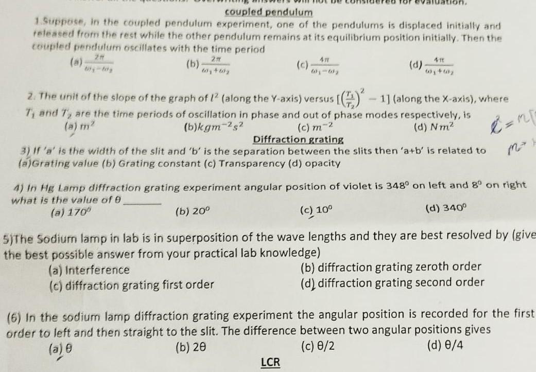 coupled pendulum experiment viva questions