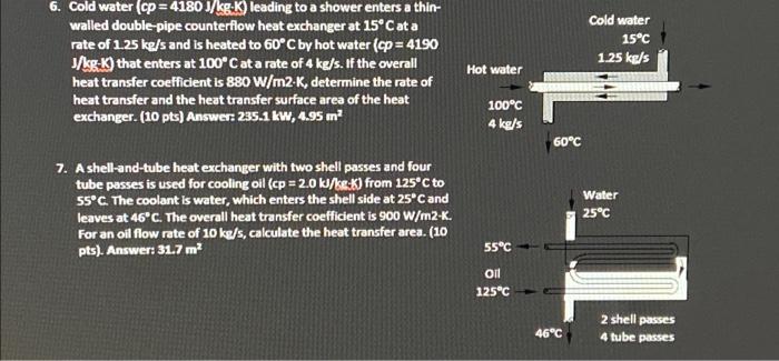 Solved 6. Cold Water (cp=4180 J/kg-K) Leading To A Shower | Chegg.com