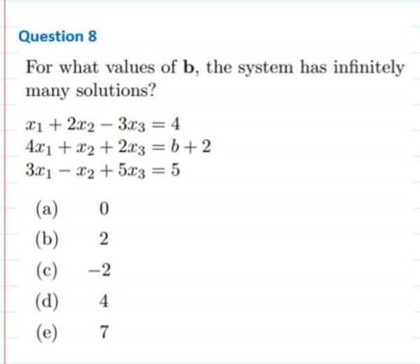 Solved Question 8 For What Values Of B, The System Has | Chegg.com