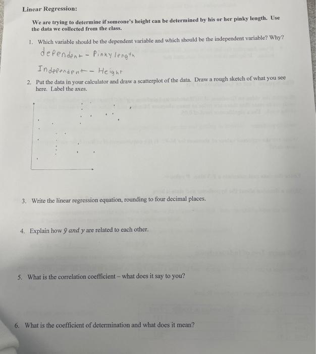 Solved Linear Regression: We are trying to determine if | Chegg.com