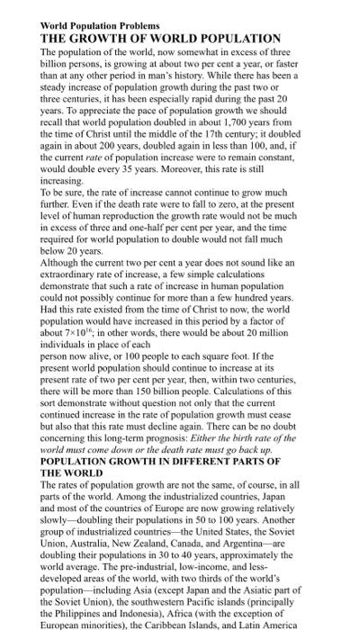 World Population Problems THE GROWTH OF WORLD | Chegg.com