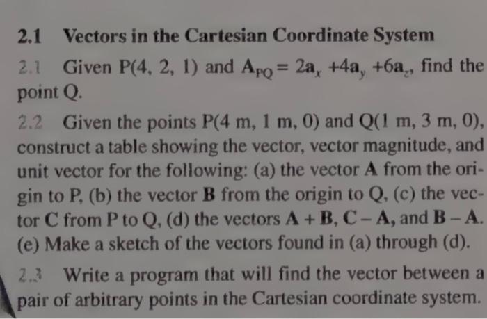Solved 2.1 Vectors in the Cartesian Coordinate System 2.1 | Chegg.com