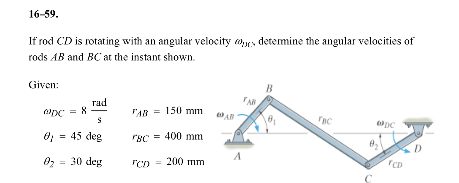 Solved 16-59.If rod CD ﻿is rotating with an angular velocity | Chegg.com