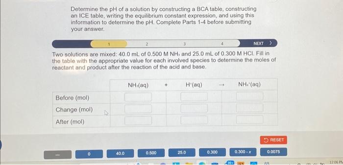 Solved Determine the pH of a solution by constructing a BCA | Chegg.com