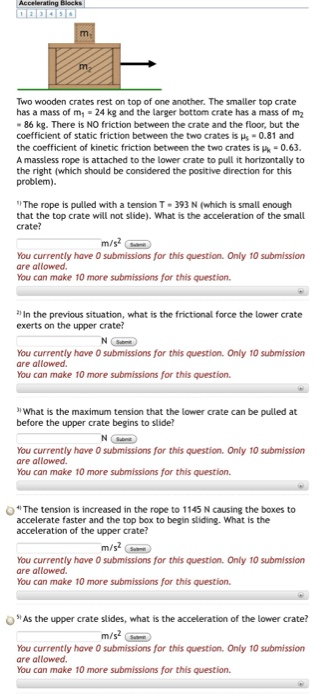 Solved Accelerating Blocks Two wooden crates rest on top of | Chegg.com