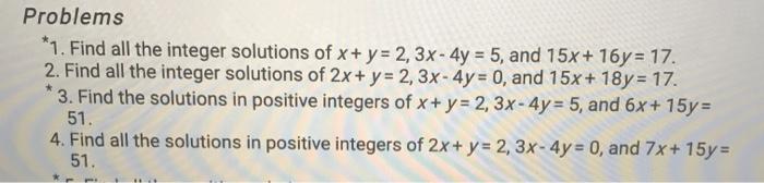 Solved Problems *1. Find all the integer solutions of x + y | Chegg.com
