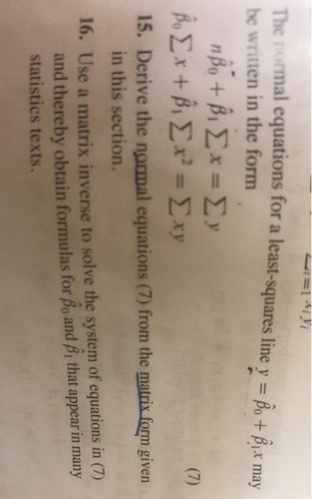Solved The normal equations for a least-squares line y = ßo | Chegg.com