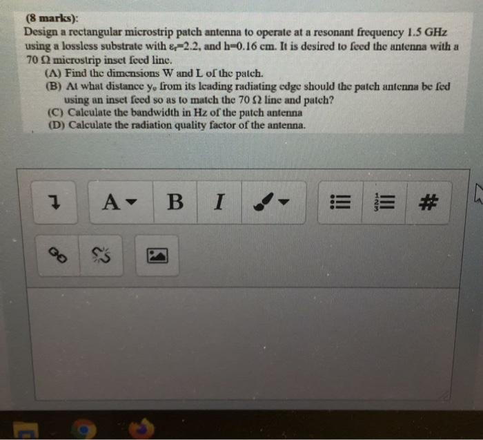 Solved (8 marks): Design a rectangular microstrip patch | Chegg.com