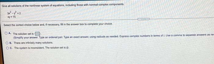Solved Give all solutions of the nonlinear system of | Chegg.com