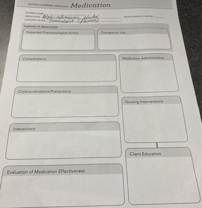 ACTIVE LEARNING TEMPLATE Medication STUDENT NAME Chegg