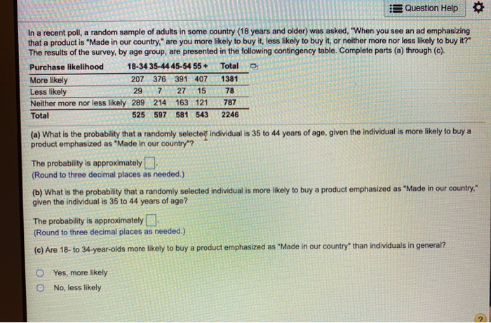 Solved Question Help In a recent poll, a random sample of | Chegg.com
