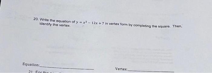 which equation represents y − x2 6x 7 in vertex form