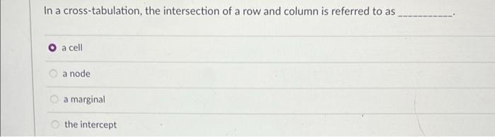 Solved In a cross-tabulation, the intersection of a row and | Chegg.com