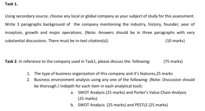 Solved Task 1 Using Secondary Source Choose Any Local O Chegg Com