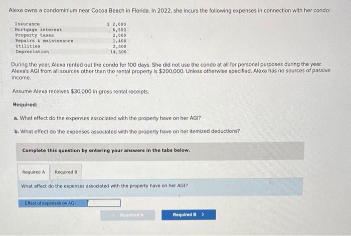 Solved Alexa owns a condominium near Cocoa Beach in Florida. | Chegg.com