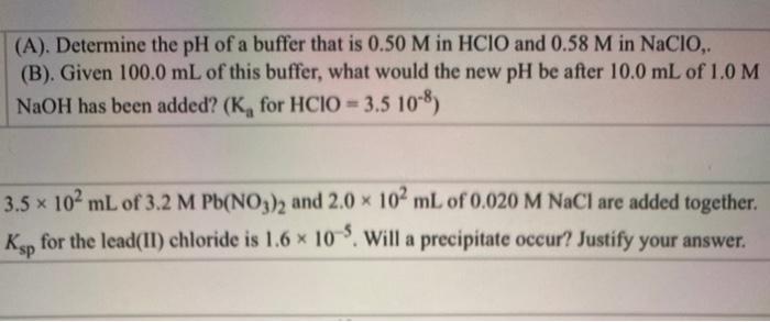 Solved (A). Determine the pH of a buffer that is 0.50 M in | Chegg.com