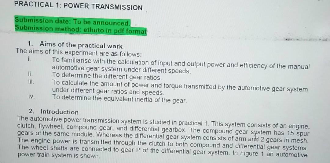 Practical 1 Power Transmission Submission Date To Chegg Com