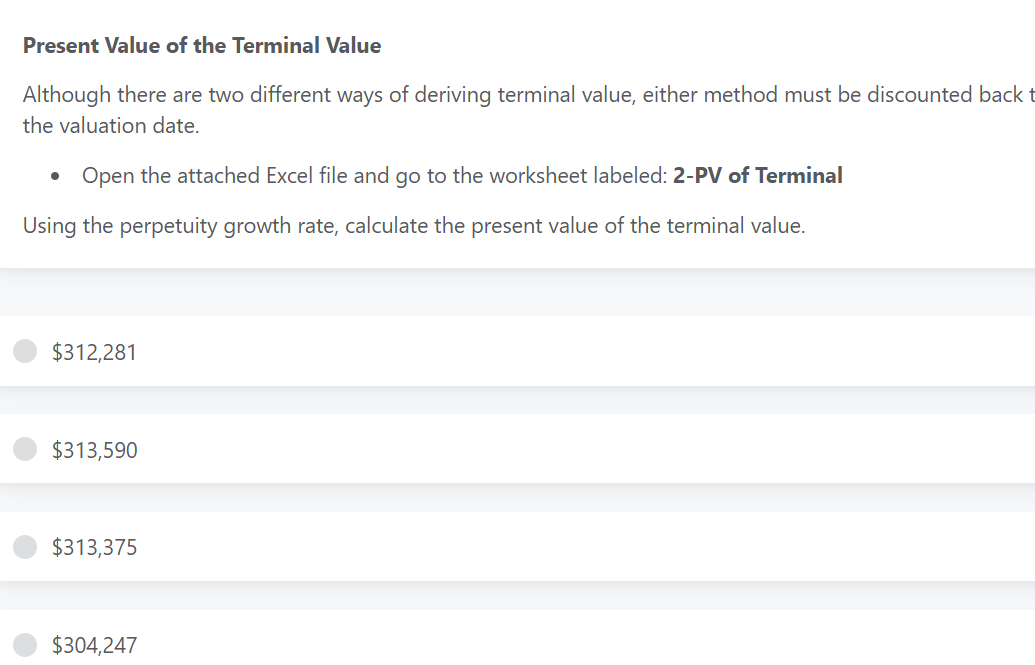 Solved Present Value of the Terminal ValueAlthough there are | Chegg.com