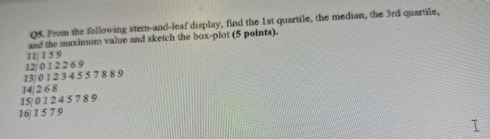 Solved Q5. From the following stem-and-leaf display, find | Chegg.com