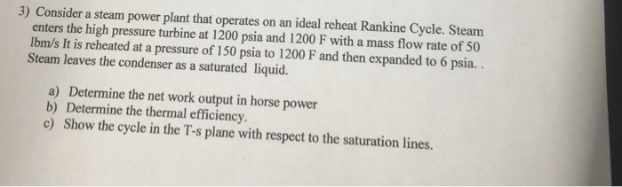 Solved 3) Consider A Steam Power Plant That Operates On An | Chegg.com