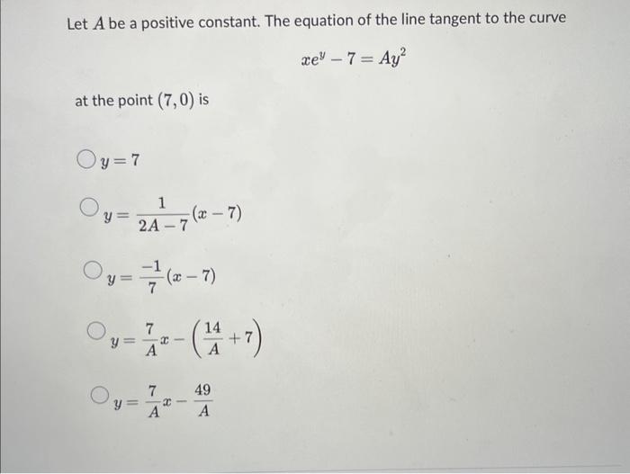 Solved Let A be a positive constant. The equation of the | Chegg.com