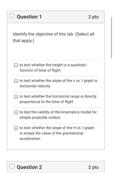Solved Question 1 2 pts Identify the objective of this lab 