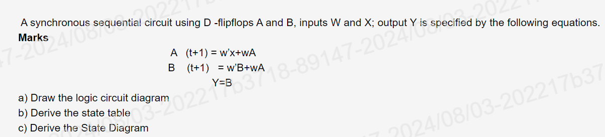 Solved A synchronous sequential circuit using D-flipflops A | Chegg.com