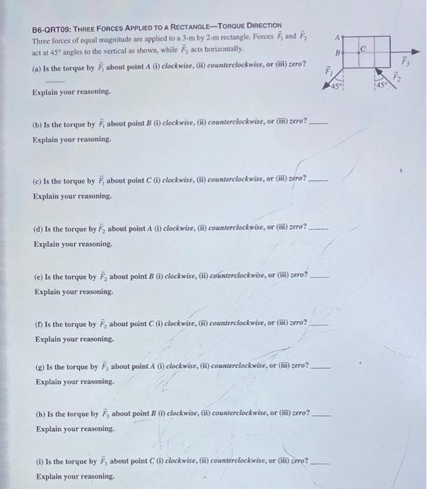 Solved A B6 Qrtos Three Forces Applied To A Rectangle To Chegg Com