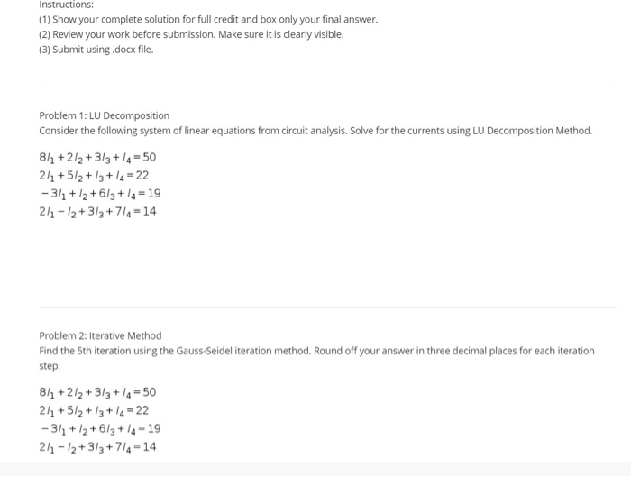Solved Instructions: (1) Show your complete solution for | Chegg.com