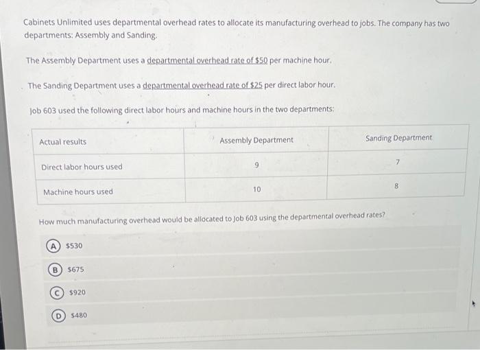 Solved Unlimited uses departmental overhead rates