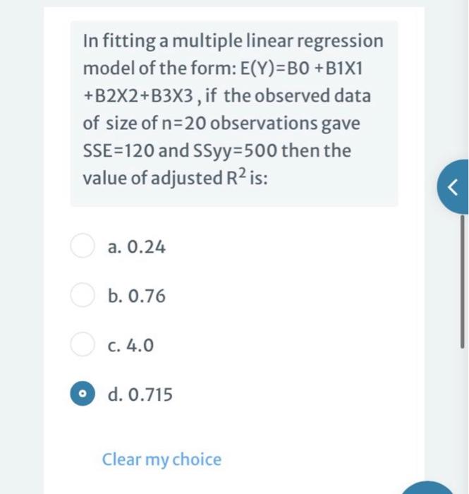 Solved In fitting a multiple linear regression model of the | Chegg.com