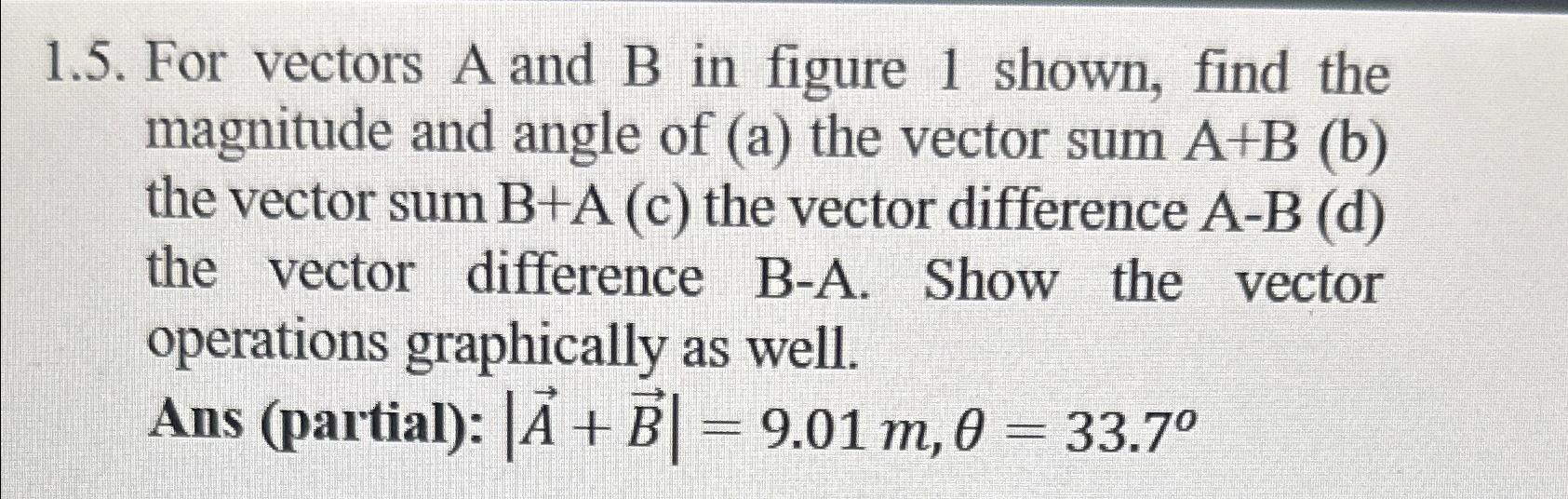 1.5. For vectors A and B in figure 1 shown, find the | Chegg.com
