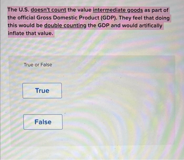 Solved The U.S. doesn't count the value intermediate goods | Chegg.com