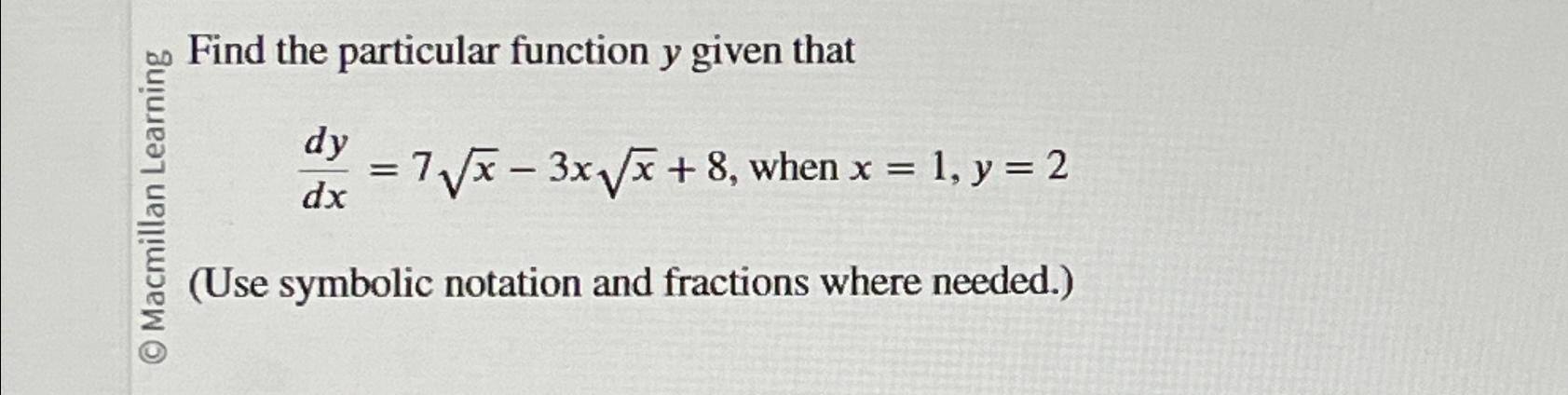 Solved Find the particular function y ﻿given | Chegg.com