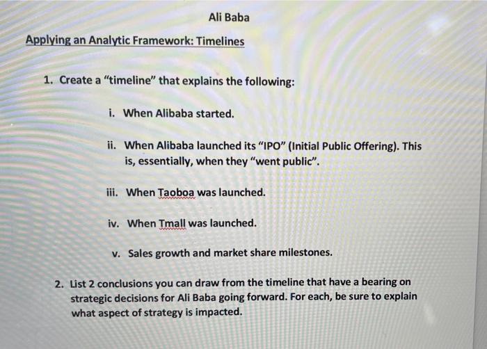 Solved Ali Baba Applying an Analytic Framework: Timelines 1. | Chegg.com